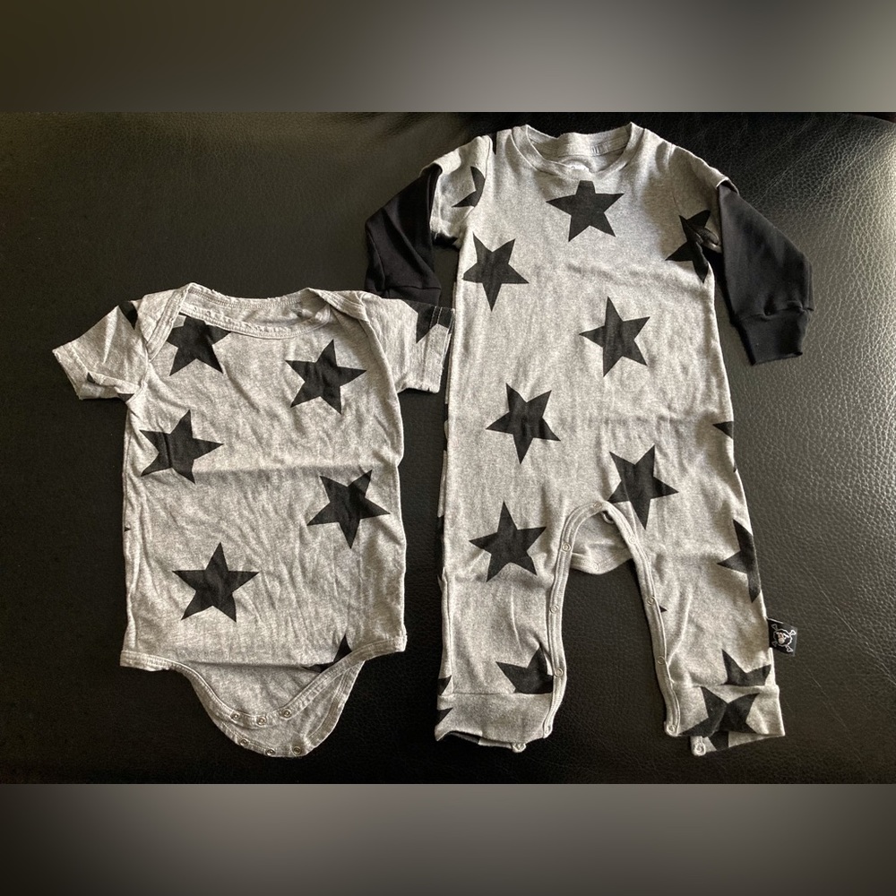 Nununu Star Playsuit & Onesie, Heather Grey, 12-18m